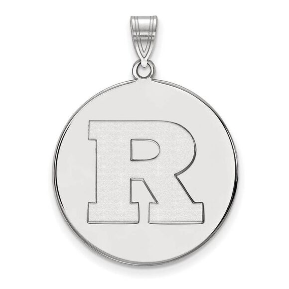 14k White Gold Rutgers XL Initial R Disc Pendant